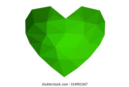 Green heart isolated on white background. Geometric rumpled triangular low poly origami style gradient graphic illustration. Vector polygonal design for your business.