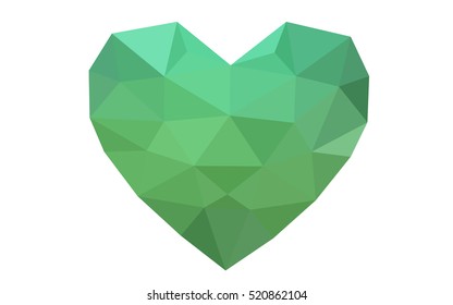 Green heart isolated on white background. Geometric rumpled triangular low poly origami style gradient graphic illustration. Vector polygonal design for your business.
