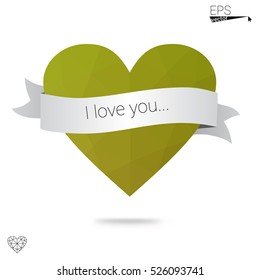 Green heart isolated on white background. Geometric rumpled triangular low poly origami style gradient graphic illustration. Vector polygonal design for your business.