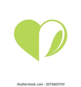 Green heart with leaf health ecology vector logo design.