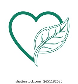 A green heart with a leaf icon, symbolizing love for nature, environmental conservation, organic products, and a healthy lifestyle