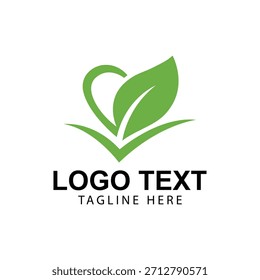 Diseño verde del logotipo de la hoja del corazón para el negocio de la naturaleza aislado en el fondo blanco