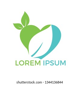 Green heart with leaf vector design. Healthcare or nature care concept logo design.