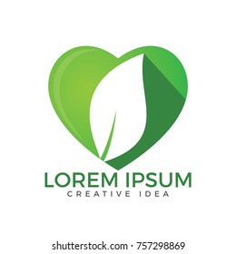 Green Heart With Leaf Vector Design. Healthcare Or Nature Care Concept Logo Design