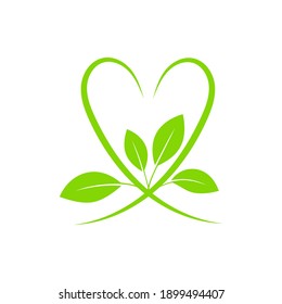 Green heart with leaves eco symbol isolated. Vector illustration
