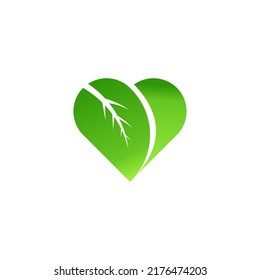 Green heart with leaves logo icon template