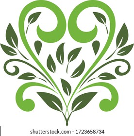 Corazón verde de hojas y tallos