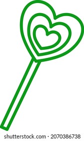 Green Heart Lolipop, Illustration, Vector, On A White Background.