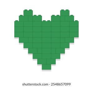 Green heart made of blocks on white background vector illustration