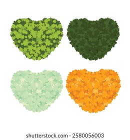 Green heart made with leaves design in various colors