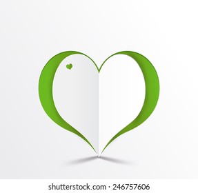 Green heart paper sticker. Vector illustration