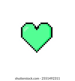 green heart in pixel art style. Green hearts symbolize fertility and health