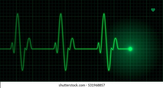 Green heart pulse illustration on black background, electrocardiogram 