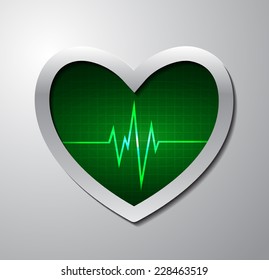 Green Heart pulse Light Abstract Technology background for computer graphic website and internet. silver