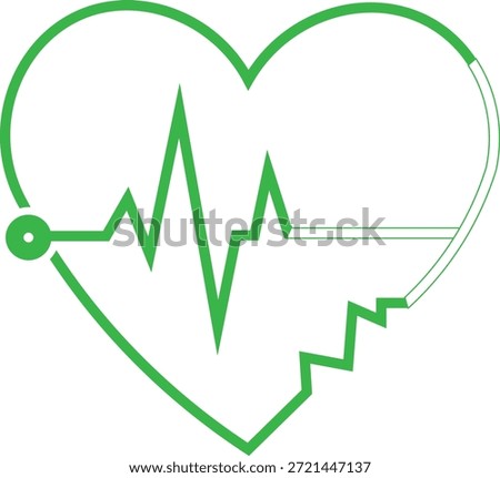 Green heart rate line graph icon for health and medicine concepts ECG monitor symbol