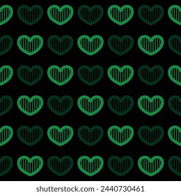 Green heart seamless pattern on black background