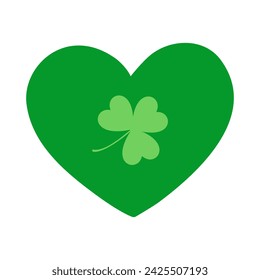 Green heart with shamrock. Vector illustration
