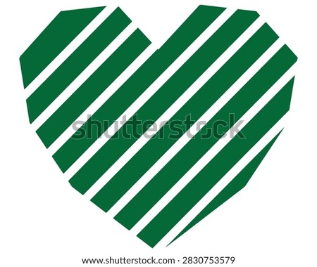 Green heart shape icon with diagonal stripes pattern graphic design element diagonal abstract illustration creative affection decoration minimalist isolated background template environment
