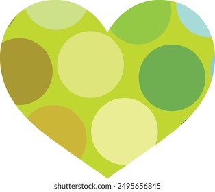 green heart shape with many circle color inside, heart shape vector illustration.