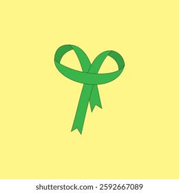 Green heart shape ribbon vector illustration on yellow background
