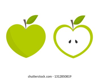 Green heart shaped apple icons. Vector illustration