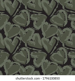Green Heart shaped brush stroke seamless pattern background for fashion textiles, graphics
