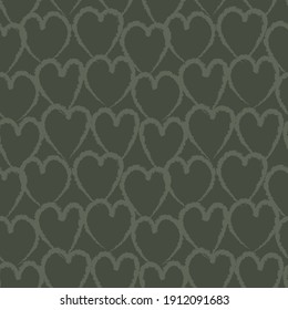 Green Heart shaped brush stroke seamless pattern background for fashion textiles, graphics