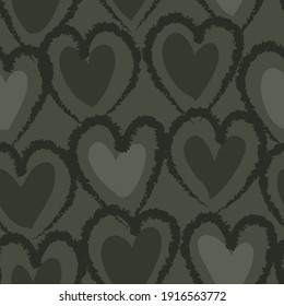 Green Heart shaped brush stroke seamless pattern background for fashion textiles, graphics