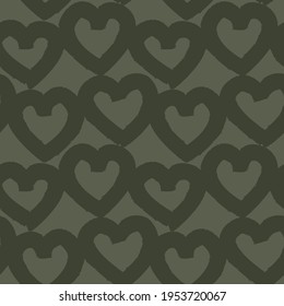 Green Heart shaped brush stroke seamless pattern background for fashion textiles, graphics