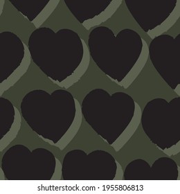 Green Heart shaped brush stroke seamless pattern background for fashion textiles, graphics