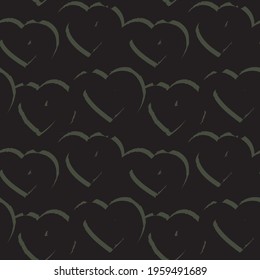 Green Heart shaped brush stroke seamless pattern background for fashion textiles, graphics