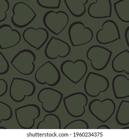 Green Heart shaped brush stroke seamless pattern background for fashion textiles, graphics