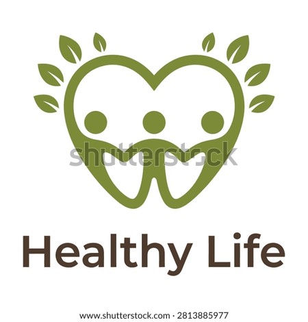 A green heart shaped logo with a smiling face and leaf symbol representing Healthy Life on a white background