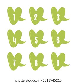 green heart speech bubble icons with numbers 1-9 bullet points