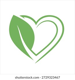 A green heart symbol with a leaf integrated into its left side, representing nature, health, and environmental care.