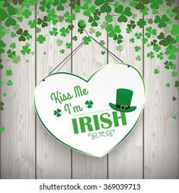 Green heart and text Kiss Me, I'm Irish. Eps 10 vector file.