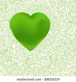 Green heart vector illustration. Eco friendly artistic card, invitation. 