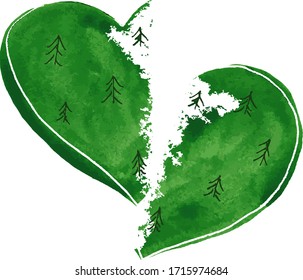 Green heart vector torn in half