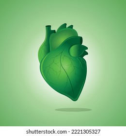 Green heart.Live green, stay healthy. World Health day, Our planet, our health. heart illustration