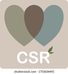 Corazones verdes con vector de RSE, responsabilidad social corporativa, concepto de negocio