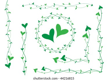 Green hearts on small stalks, scenery for cards
