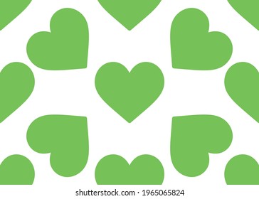 Green hearts on a white background. Seamless texture.