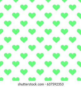 Green hearts on the white background. Geometric seamless vector pattern.For decoration, printing,web design,cover.