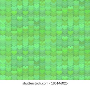 Green hearts seamless pattern background in rich shades