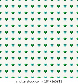 patrón impecable de corazones verdes sobre fondo blanco. Ilustración vectorial.