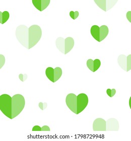 Ein Symbol der grünen Herzen, nahtloses Muster. Weltnaturerbe für Lymphome Perfekt für Dekoration, Geschenkpapier, Stoff, Postkarten und andere Design-Elemente.