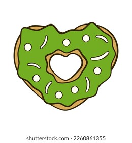 Green heart-shaped donut. St. Patrick's Day. Cartoon flat icon. Vector illustration. Isolated on white background