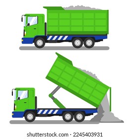 camiones de basura pesados en un fondo aislado. ilustración vectorial