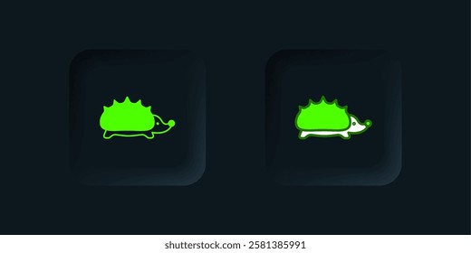 Green Hedgehog icon isolated on black background. Animal symbol. Black square button. Vector