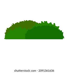 Matorrales verdes. Elemento de jardín. Pequeña planta con hojas. Entorno rural y forestal. Parte del fondo. Ilustración plana de dibujos animados